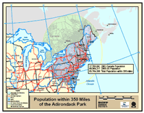 Map: Population within 350 miles of the Adirondack Park
