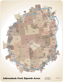 Map: Adirondack Park Zip Code Areas